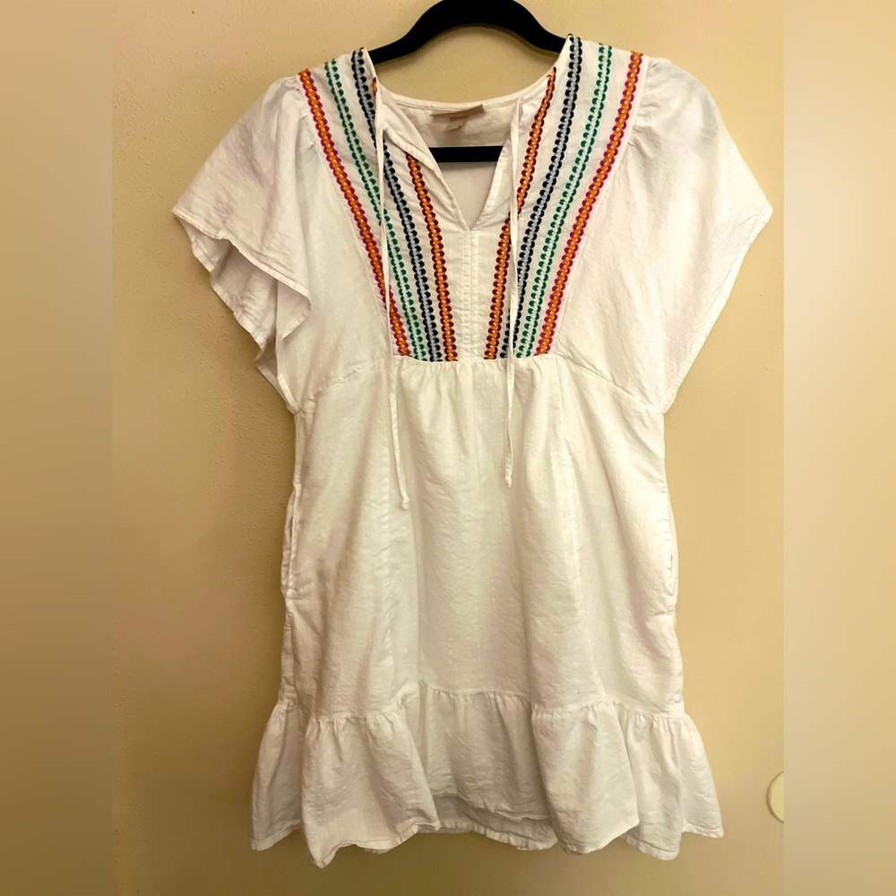 Knox Rose:Kimono Short Sleeve White Embroidered A-Line Dress w pockets size: XS